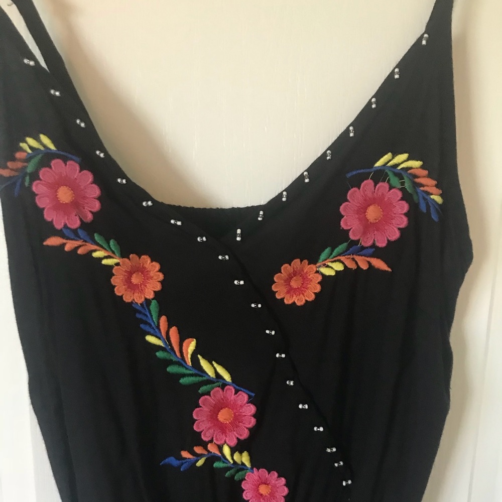 Black floral embroidered romper